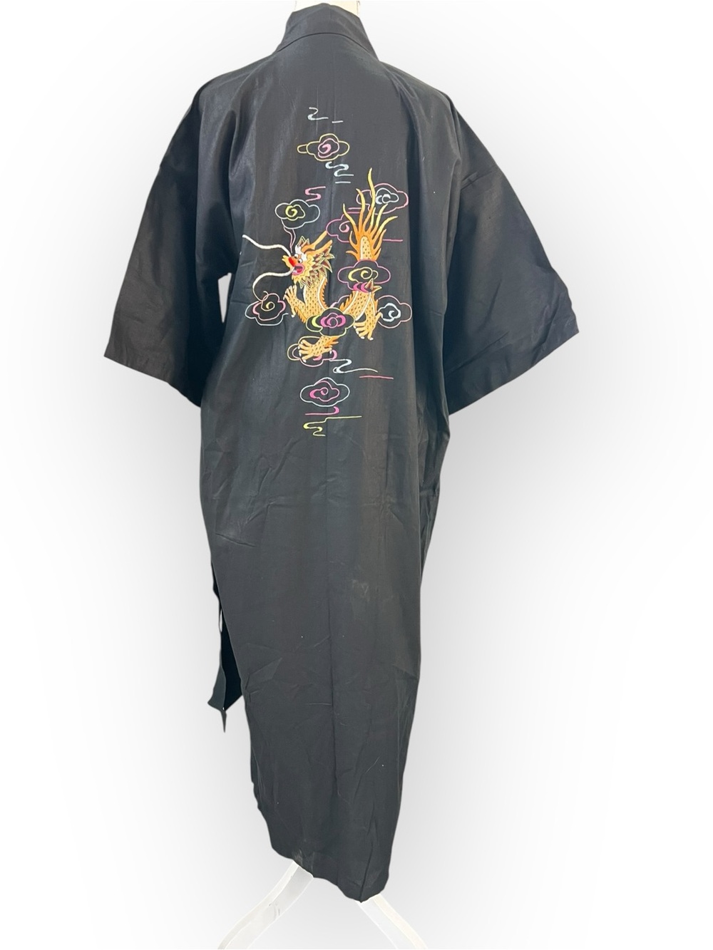 Vintage Black Dragon Embroidered Kimono Robe NWT Medium